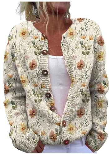 Cardigan da donna in lana, oversize, con bottoni, cardigan caldo, colorato, stampa morbida, spessa e calda, maglione di lana, maglione a maglia grossa Y2k, giallo., 3XL