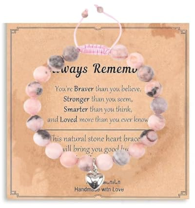 Natural Stone Healing Crystal Bracelets, Adjustable Pink Beads Bracelet Gifts for Women Teenage Girls, Birthday Yoga Meditation Gifts, Friendship Bracelet for Girls Womens, Unique Jewellery Presents