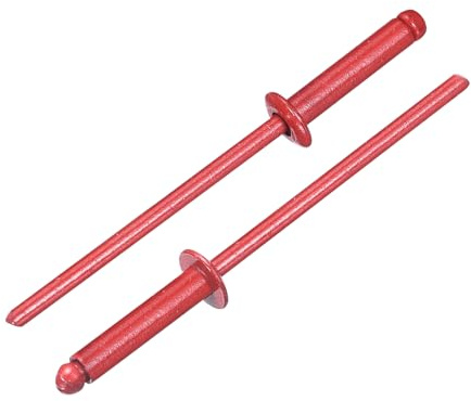 sourcing map Lot de 50 rivets aveugles en aluminium de 1,27 x 1,27 cm, poignée en aluminium et mandrin en acier, rivets longs fendus à tête bombée pour métal, meubles, automobile, rouge