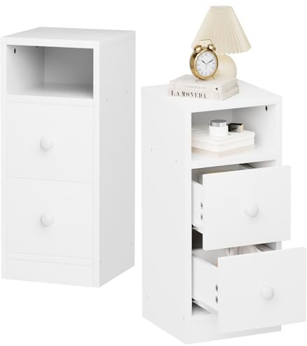 LEADZM Nachttisch 2er Set,Schmal Nachtschrank mit Stauraum | für Schlafzimmer, Beistelltisch mit 2 Schubladen, Kommode mit 1 Ofenes Fach, Wohnzimmer, 25 x 30 x 60 cm