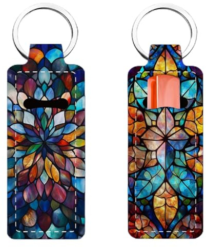 FREEBLOSS 2Pcs Chapstick Holder Keychain Lip Balm Holder Keychain Lightweight Lipstick Sleeve Pouch with Glass Pattern for Women Girls 9.6x3.8cm