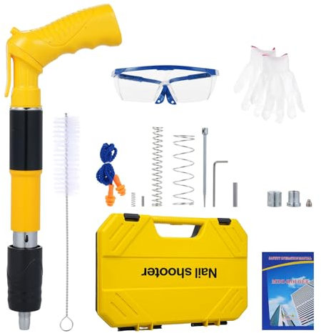 Pistola per chiodi manuale in acciaio per fissaggio a muro, pistola per chiodi per cemento, macchina per chiodi portatile con 5 velocità di forza regolabile per la costruzione di (Giallo)