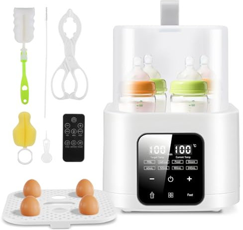 Neulriscn Baby Bottle Warmer, Steriliser for Baby Bottles, Fast Baby Food Heating & Deforst for Breastmilk & Formula, Fits 4 Bottles, LCD Digital & Temp Control, Milk Warmer with Thaw, 48H Keep Warm