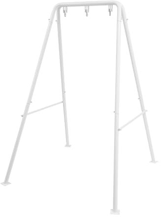 Hängstolram, golvhållare, hängstolsram av järnrör med 3 krokar, hängstolsställ, hängmattream för balkong, terrass, trädgård 134 x 118 x 178 cm (vit)