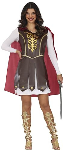 FIESTAS GUIRCA | Disfraz de Guerrera para Mujer - Capa y Vestido - Disfraces de Guerrera Medieval y Vikinga para Halloween, Carnaval y Fiestas de Disfraces - Ideal para Adultas - Marrón y Blanco