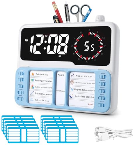 Visuell timer för barn vuxna – autism och ADHD tidshanteringsverktyg med digitalt larm, nedgång, uppgiftstabell planeringstavla, temperatur och förvaring, uppgiftsplanerare för hem, skola