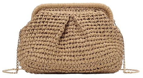 EDLMKM straw bag, Straw Beach Bag, Straw Clutch Purse for Women, Raffia Bag, Hand-Woven Raffia Beach Bag, Adjustable Strap, Woven Dumpling clutch Summer Beach Shoulder Handbag