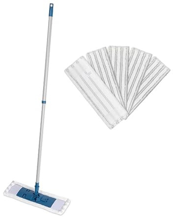 LNT France Balai Télescopique 5 Serpillères Microfibres Grattantes Sols | Balai télescopique avec tête 44 × 14 cm et serpillères microfibres
