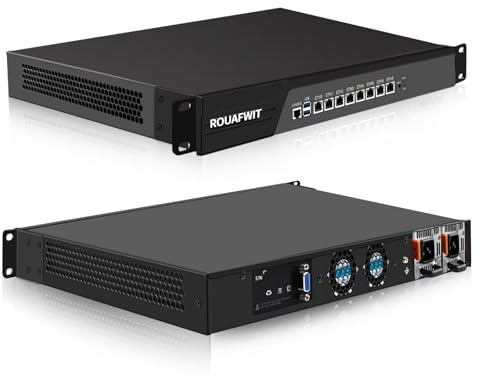 ROUAFWIT Firewall, 19 Inch 1U Rackmount, Network Appliance, OPNsense, Router PC, Core i7-8700, 8 i226V LAN/USB3.0/Console/VGA/, SIM Slot, DDR4 0G RAM 0G SSD, Barebone