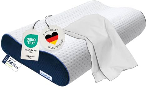 casimum Orthopädisches Nackenstützkissen Memory Foam - Höhenverstellbares Nackenkissen entlastet Kopf & HWS - Schlafkissen gegen Nackenschmerzen 60x30cm, inklusive Kissenbezug in weiß, mittelfest