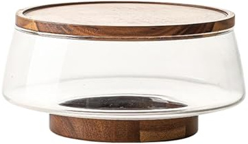 IEEDFJKK Juego de ensaladeras con tapas de Para madera acacia para una mayor hospitalidad. Ensaladera con tapa vidrio para servir aperitivos y snacks, gran tamaño, A