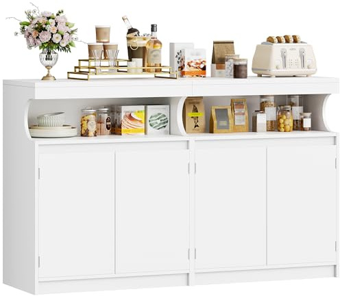 Hzuaneri Sideboard, Küchenschrank mit 2 Türen, Buffetschrank mit Offener Fläche, Aufbewahrungsmöbel, verstellbare Einlegeböden, Küche, Wohnzimmer, 40 x 140 x 85 cm, Weiß SC80103X