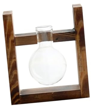 ibasenice Wooden Stand Glass Hydroponics Container Ball Vase Decorative Modern Plant Holder for Desktop Art Display Heat Resistant Transparent Flower Vase Without Plants Gift for Home Office