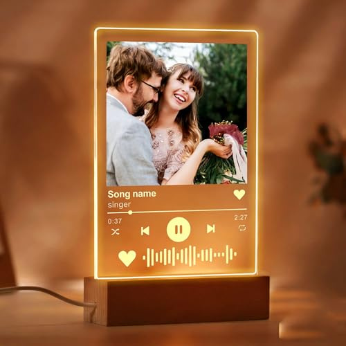 Wintarn Placa personalizable de Spotify con música, regalo de fotos, 7 colores, luz nocturna, regalos de San Valentín para él, ella, mujer, novio, novia, cumpleaños, Navidad, aniversario (Spotify