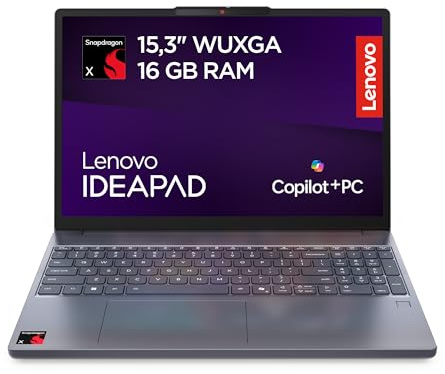 Lenovo IdeaPad Slim 3 Gen 10 – Ordenador Portátil IA Copilot+ PC 15.3'' WUXGA (Snapdragon X X1-26-100, GPU Qualcomm Adreno, 16 GB RAM, 512 GB SSD, Wi-Fi 6E, Win 11 Home) QWERTY Español - Gris Luna