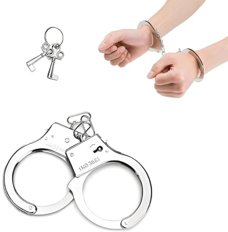 FHRYNA 1 Stück Handschellen Kinder, Handschellen Kostüm, Metall Spielzeug Für Halloween Karneval Polizei Sheriff Kostüme