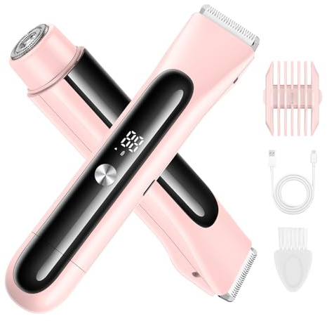 Intimrasierer für Frauen, 2-IN-1 Elektrischer Rasierer Damen mit LED Display, IPX7 Wasserdicht, Kabelloser und Wiederaufladbarer Trimmer Damen für Intimbereich, Gesicht und Beine, Nass & Trocken