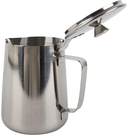 Yosoo Health Gear Pichet à Lait avec Couvercle Pichet à Lait en Acier Inoxydable 600 Ml avec Bec Anti-goutte Poignée Ergonomique pour Expresso Cappuccino Latte Mousser à la Maison café (1000ML)
