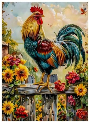 1000pcs Mini Puzzle pour Famille Coq Fleur Clôture Relaxant | 38x26cm Papier Salon Décoration Surface Lisse Cadeau Anniversaire