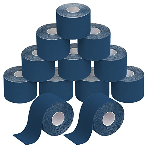 BB Sport Kinesiologie Tape Dunkelblau 12 Rollen 5 m x 5 cm Physio Sport Set | Physiotape, Muskeltape, elastisch, wasserfest, latexfrei, Baumwolle, Knie, Rücken, Nacken, Schulter, Handgelenk, Ellenbogen
