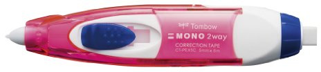 Tombow CT-PEX5-80-B Mono 2Way Korrekturroller mit Radierer 5 mm x 6 m, transparent pink