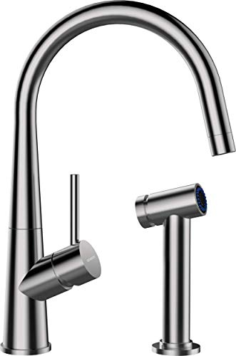 Schock 528006EDM Küchenarmatur CONOS PRO – Hochdruck Armatur mit Festauslauf und zusätzlicher Seitenbrause, Edelstahl massiv