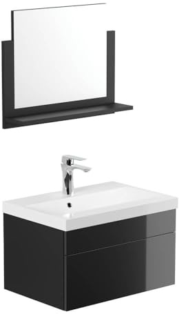 Home Deluxe - Badmöbel-Set - WANGEROOGE Schwarz - Medium - inkl. Waschbecken und komplettem Zubehör - Breite Waschbecken: ca. 60 cm I Badezimmermöbel Waschtisch Badmöbelset