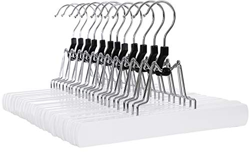 Songmics 12 Grucce Per Pantaloni, In Legno, Antiscivolo, Cromate, Girevoli A 360 Gradi, Bianco, 12 Pezzi