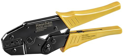 Heschen Pinza per cricchetto a catena HS-03BC, Terminali non isolati e pinze per prelievo Utilizzare per, 0,5-6 mm² (20-10 AWG) Giallo