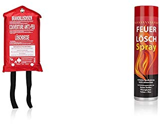 Smartwares BBD130 Feuerlöschdecke – 1 x 1 Meter – für den schnellen Einsatz + Feuerlöschspray, für Fest-und Fettbrand/ ABF Feuerlöscher, FS600DE
