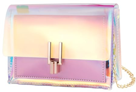 TENDYCOCO Hologram Clutch Purse Iridescent Crossbody Bag Clear Chain Handbags for Women