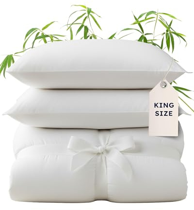 Wooflinen 100% Viscose Derived from Bamboo Duvet Cover Set – White Cooling Duvet Cover with Pillowcases – Silky Soft Like Silk Bed Sheets – Zipper Closure & Corner Ties – King, 3 Pc Set