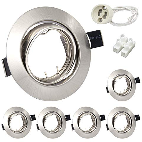 Wondlumi 6X Recessed Ceiling Lights Round GU10 Downlights for Ceiling Mounting Metal Frame Brushed Chrome 30° Tilt Swivel LED Spotlights 240V, Outer Diameter: 90mm, Cutout Ø68-80mm, No Bulbs