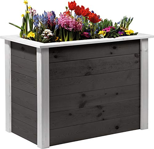 dobar® 58284FSCe Hochbeet Two-Tone inkl. Pflanzfolie | Extragroßer Pflanzkasten | Gemüsebeet für Garten/Terrasse/Balkon | Großes Kräuterbeet | Anthrazit-Weiß
