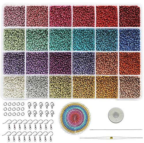 Bala&Fillic Size 2mm 12/0 Seed Beads 24 Colors Total 14400 pcs in Box Small Craft Seed Beads for Making Jewelry Bracelets and Earrings (600pcs/Color,24 Colors)