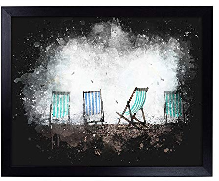 Lap Tray with Cushion | Deckchairs on Brighton Beach Paint Splash | Padded Bean Bag Cushion | For Eating, Working, Crafting, Laptop | Portable Table Desk