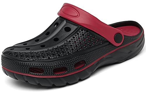 INMINPIN Sabots Femme Homme Confort Sandales D'Été Chaussures de Jardin Plage Piscine Pantoufles Exterieur, Noir Rouge, 42/43 EU