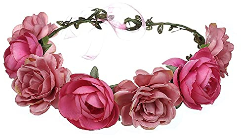 MsdeBersSKER Blumenkrone Brautaccessoires Kopfschmuck Kinder Mädchen Blumenkranz Fairy Blumen-Haarband Haarkranz Blumen Frauen Boho für Mädchen, Muttertag, Hochzeit Party, Strand Wasserrot