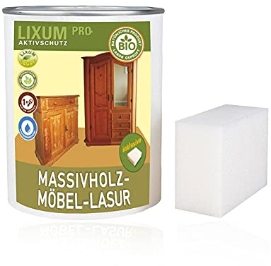 LIXUM PRO natürliche & 100% Biologische Massivholzmöbel Lasur, Farbe:farblos 0.00, Inhalt:500 ml (ca.15m²), inkl. Zubehör:Schwamm, Holzart:Fichte
