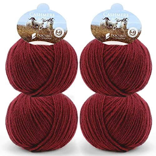 Pascuali Bio Cashmere 6/28. Strickwolle aus 100% Kaschmirwolle Wolle zum Stricken und Häkeln, 4 Knäuel - 100 g - Farbe: Rubin 28