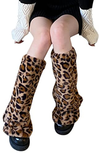 SHUIXIN Women Socks, Women Harajuku Winter Plush Leg Warmers Gothic Punk Retro Leopard Print Foot Cover Socks Baggy Loose Ruffled Knee Sleeve