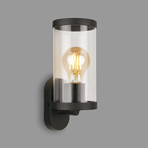 Briloner Leuchten- Lampada da esterno, Plafoniera da parete esterna in vetro, IP44, E27, Nero, 230x95x115 mm (LxWxH)