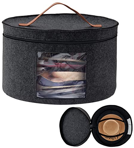 Bestcool Caja de Almacenamiento de Sombreros con Tapa, Cajas de Sombreros Emergentes de 17 Pulgadas de Diámetro para Mujeres y Hombres Caja Organizadora de Sombreros de Viaje Redonda Plegable (Negro)