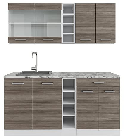 Vicco Singleküche R-Line, Edelgrau/Weiß, 160 cm