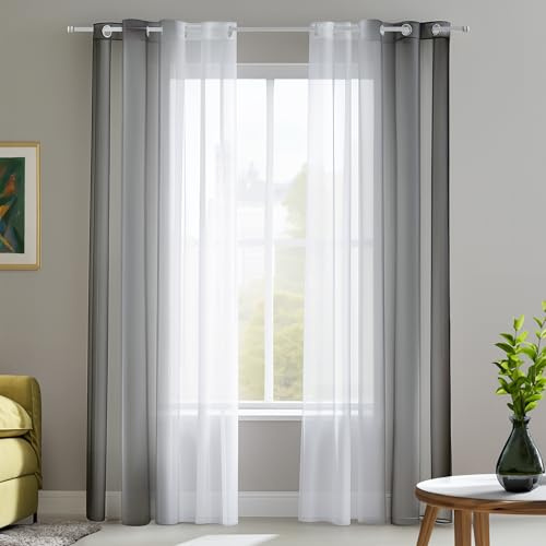 Deconovo Tende per Interni Trasparenti con Occhielli Moderne, Tende in Voile Sfumate per Camera da Letto Soggiorno 2 Pannelli, 140x270 CM, Grigio Scuro