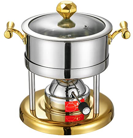 Piatto Chafing in Acciaio Inox, Set di Piatti Chafing Rotondi con teglie e portacarburante per Catering, Eventi e Feste/Gold
