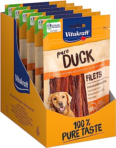 Vitakraft Pure Duck Filet, Hundeleckerli, Entenbrustfiletstreifen, Hunde Trainingsleckerli, ohne Zusatz von Zucker (8x 80g)