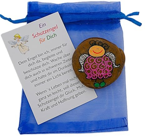 Andys Steinwelt® Schutzengel personalisiert Glücksstein ca. 4-5 cm mit Name | Sorgenfresser Handschmeichler, Talisman Glücksbringer, mit Geschenk Karte für Prüfung, Genesung OP, Mutmacher Sorgenstein