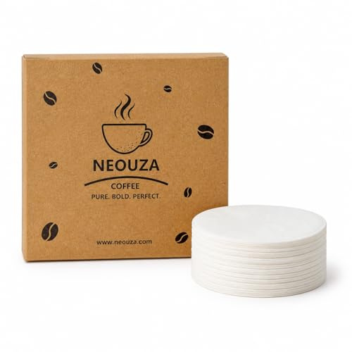 Neouza - Filtro de papel de café redondo para máquina de espresso, portafiltro, cafetera Moka, 100 unidades, pantalla para puck sin blanquear desechables (53 mm)
