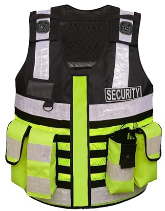 Pielini Sicherheitsweste Security Schwarz Gelb 306 & Leiste & Security | Multifunktionsweste, Reflektierend, Werkschutz, mit Leiste